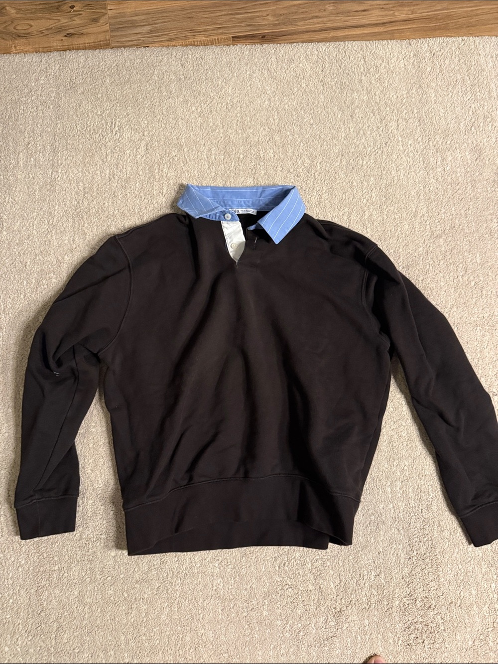 Zara Black Pullover with Blue Pinstripe Collar